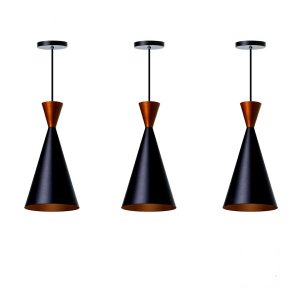 Kit 3 Lustre Pendente Interno Mesa Jantar Balcão Canadá: Preto topo Cobre
