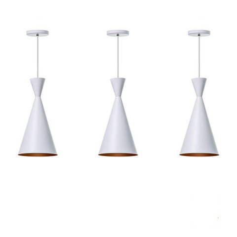 Kit 3 Lustre Pendente Interno Mesa Jantar Balcão Canadá:Branco com Cobre
