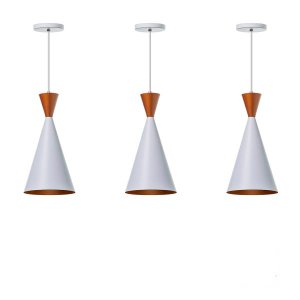 Kit 3 Lustre Pendente Interno Mesa Jantar Balcão Canadá: Branco topo Cobre