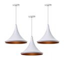 Ver imagem 1 de Kit 3 Lustre Pendente Interno Mesa Jantar Balcão Chapéu Chinês 33 cm :Branco com Cobre