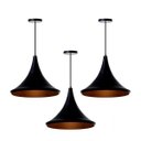 Ver imagem 1 de Kit 3 Lustre Pendente Interno Mesa Jantar Balcão Chapéu Chinês 33 cm :Preto com Cobre