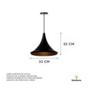 Ver imagem 2 de Kit 3 Lustre Pendente Interno Mesa Jantar Balcão Chapéu Chinês 33 cm :Preto com Cobre