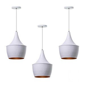 Kit 3 Lustre Pendente Interno Mesa Jantar Balcão Balão:Branco com Cobre