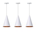 Ver imagem 1 de Kit 3 Lustre Pendente Interno Balcão Cone 30 cm:Branco com Cobre