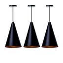 Ver imagem 1 de Kit 3 Lustre Pendente Interno Balcão Cone 30 cm:Preto com Cobre