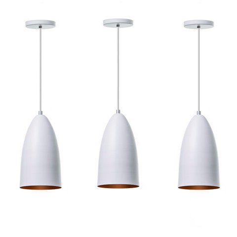 Kit 3 Lustre Pendente Interno Balcão Bala M:110V/220V/Branco com Cobre