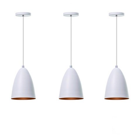 Kit 3 Lustre Pendente Interno Balcão Bala P:110V/220V/Branco com Cobre