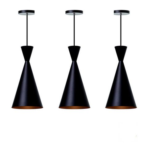 Kit 3 Lustre Pendente Interno Mesa Jantar Balcão Canadá:Preto com Cobre