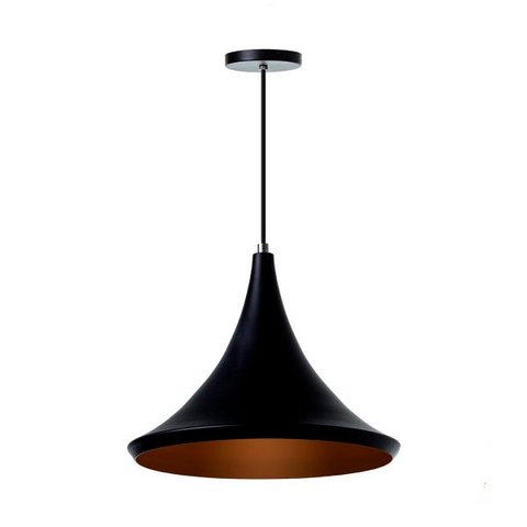 Lustre Pendente Interno Mesa Jantar Balcão Chapéu Chinês 33 cm :Preto com Cobre