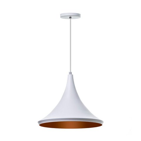 Lustre Pendente Interno Mesa Jantar Balcão Chapéu Chinês 33 cm :Branco com Cobre
