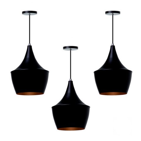 Kit 3 Lustre Pendente Interno Mesa Jantar Balcão Balão:Preto com Cobre