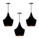 Ver imagem 1 de Kit 3 Lustre Pendente Interno Mesa Jantar Balcão Balão:Preto com Cobre