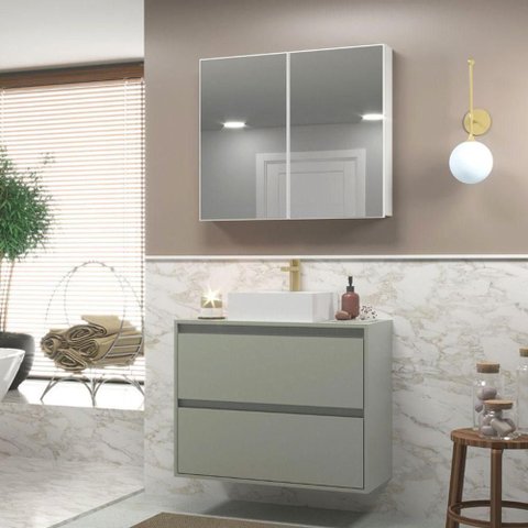 Gabinete para Banheiro com Cuba e Armario 80cm MDF Verde Dubai - On Móveis