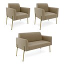 Ver imagem 1 de Sofá Namoradeira e 2 Poltronas Pé de Ferro Dourado Marisa Suede Marrom Rato D03 - D'Rossi