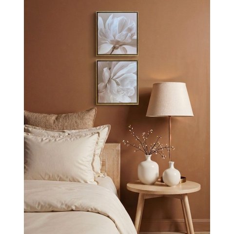 Duo Quadros Decorativos Pequenos Sala Cozinha Flor Branca Natureza 37x33cm Canvas Moldura Flutuante