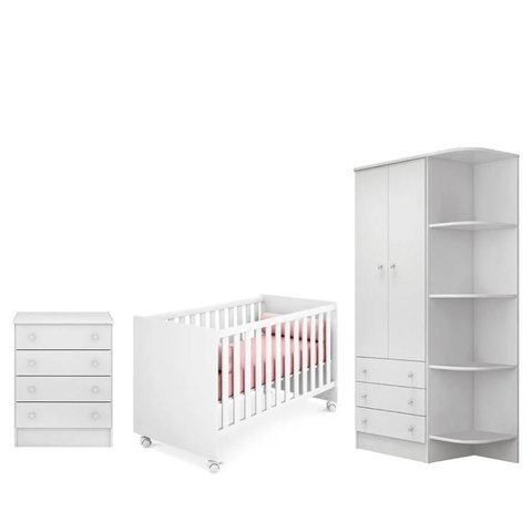 Quarto Infantil Berço Mini Cama Americano Branco - Qmovi