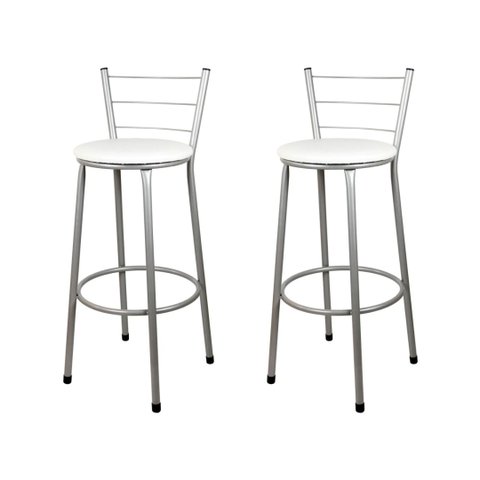 2 Banquetas Alta para Cozinha Epoxi Cinza:branco