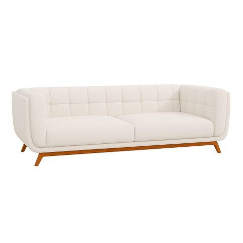 Sofá Coin 3 Lugares 240cm Off White Bouclé Sala Nobre Conforto Moderno Estrutura Madeira