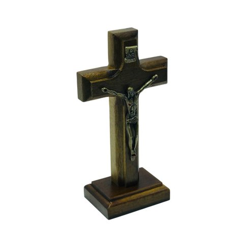 Crucifixo Cruz de Mesa e Parede Madeira 12 Cm