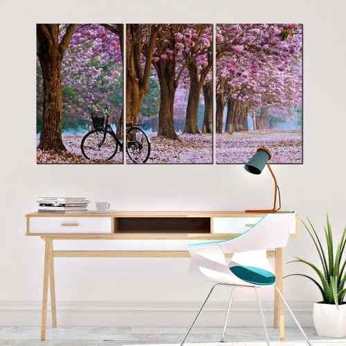 Quadro Decorativo Paisagem Flores E Bicicleta Vintage