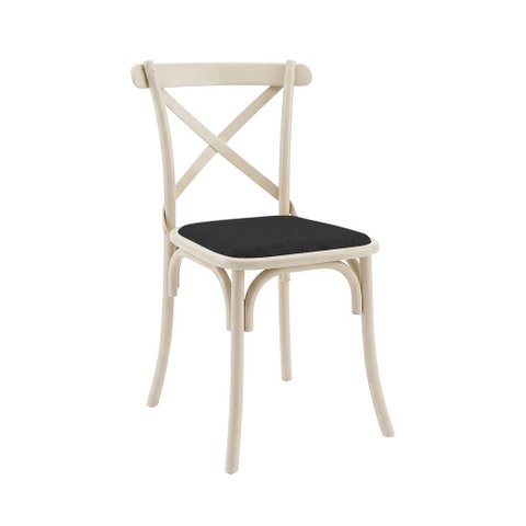 Cadeira de Jantar Cross em Aço com Assento Corano Preto para Sala e Cozinha Moderna Design-Off White