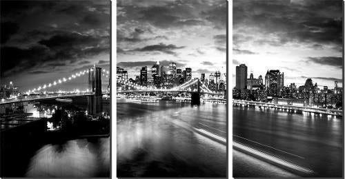 Quadro Decorativo New York E Ponte Preto E Branco