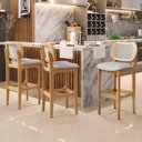 Ver imagem 2 de Kit 03 Banquetas Altas Para Cozinha Bancada Sala Tela Betta Fixa L02 Linho Bege - Lyam Lyam Decor