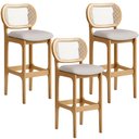 Ver imagem 1 de Kit 03 Banquetas Altas Para Cozinha Bancada Sala Tela Betta Fixa L02 Linho Bege - Lyam Lyam Decor