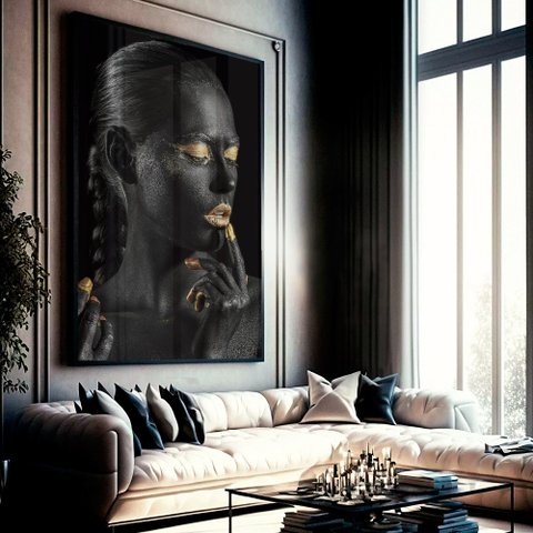 Quadro Decorativo Mulher Artística em Moldura Caixa Tacolado Moldura Trad 1cm Madeira Escura com Vid