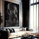 Ver imagem 1 de Quadro Decorativo Mulher Artística em Moldura Caixa Tacolado Moldura Trad 1cm Madeira Escura com Vid