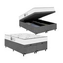 Ver imagem 1 de Baú Queen Bipartido Suede Cinza + Colchão D33 One Face Branco- E-shop Casa