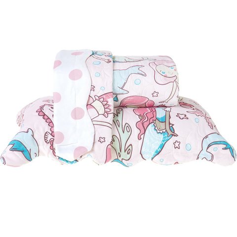 Kit Cobre Leito Rolinho Solteiro + Porta Travesseiro Toque Macio Mermaid