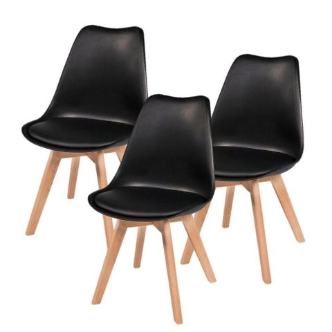 Kit C|3 Cadeira Leda Preta - Charles Eames Wood com Almofada