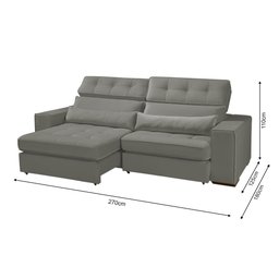 Sofá Londres Retrátil e Reclinável 2 Módulos Premium Veludo Grafite 2,70m - 4