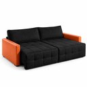 Ver imagem 1 de Sofá Retrátil Reclinável Living Cinema Linho/Corino 226cm Átrio – Paraná Metal:Preto