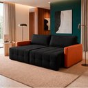 Ver imagem 2 de Sofá Retrátil Reclinável Living Cinema Linho/Corino 226cm Átrio – Paraná Metal:Preto
