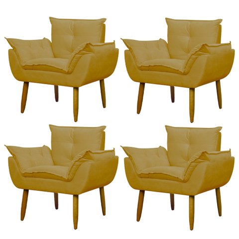 Kit 4 Poltronas Decorativa Sala e Quarto Opala Suede Herrero:amarelo