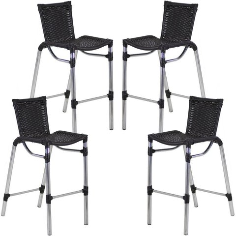 Kit 4 Banquetas Alumínio Fortaleza Alta para Balcão Cozinha Bar Trama Original Preto