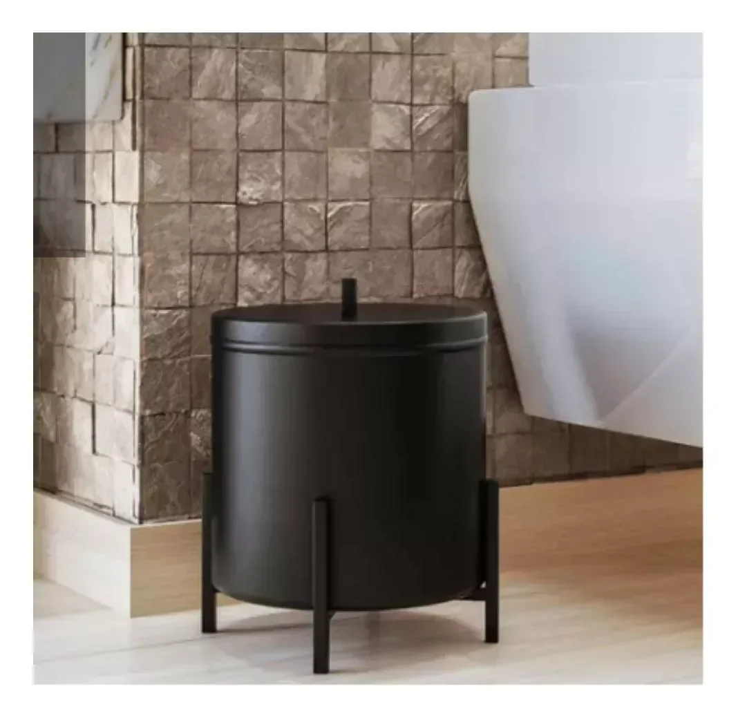 Ver imagem 3 de Lixeira de Banheiro/cozinha Level Preta Metal Decorativa - Harmônica Móveis