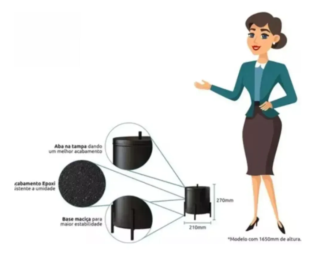 Ver imagem 4 de Lixeira de Banheiro/cozinha Level Preta Metal Decorativa - Harmônica Móveis