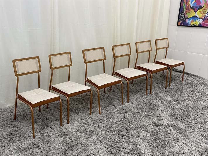 Conjunto 6 Cadeiras de Jantar Areia Luiza Tela Al Rose - 1