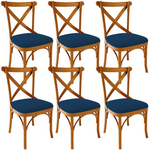 Kit 06 Cadeiras Para Sala de Jantar e Estar Living Estofada Ávila L02 Suede Azul Marinho - Lyam Lyam