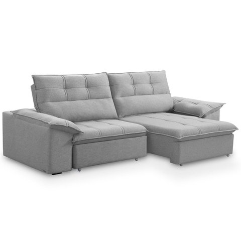 Sofá Retrátil Reclinável 3 Lugares Sala de Estar 225cm Camões F04 Linho Cinza - Lyam Decor