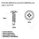 Ver imagem 2 de Parafuso Drywall Flangeado Ponta de Broca 4.2x13 1200 Peças