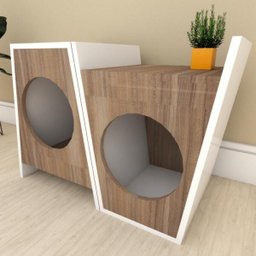 Caminha casinha gato madeira branco com amadeirado escuro - 1
