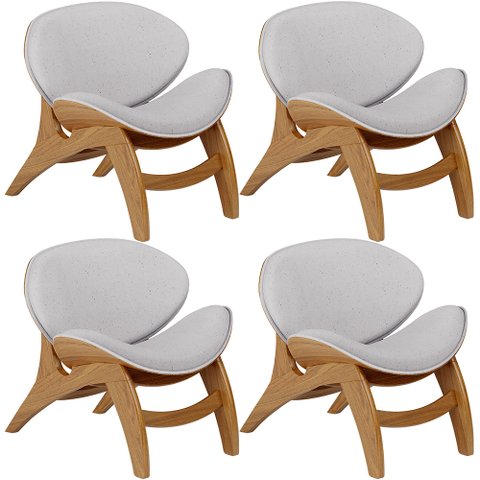 Kit 4 Poltronas Decorativa Orgânica Sala Living Kadosh L02 Linho Cinza - Lyam Decor