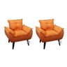 Kit 02 Poltrona/cadeira Decorativa Glamour Laranja Linho com Pés Quadrado Laranja - 1
