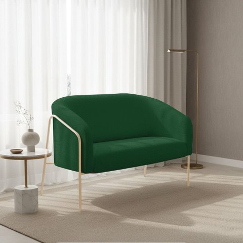 Sofá 2 Lugares Namoradeira Stella Base Industrial Alta Champanhe Bouclê Verde D03 - D’Rossi