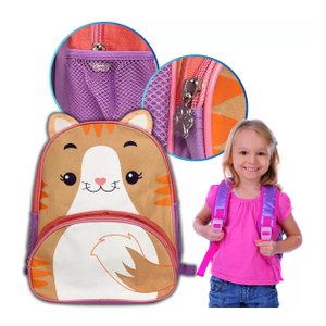 Mochila Infantil Escolar com Alças Animais Diversão Cor:gato Marrom
