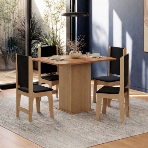 Conjunto Sala de Jantar com 4 Cadeiras Luana Yescasa Marrom/Mel/Preto